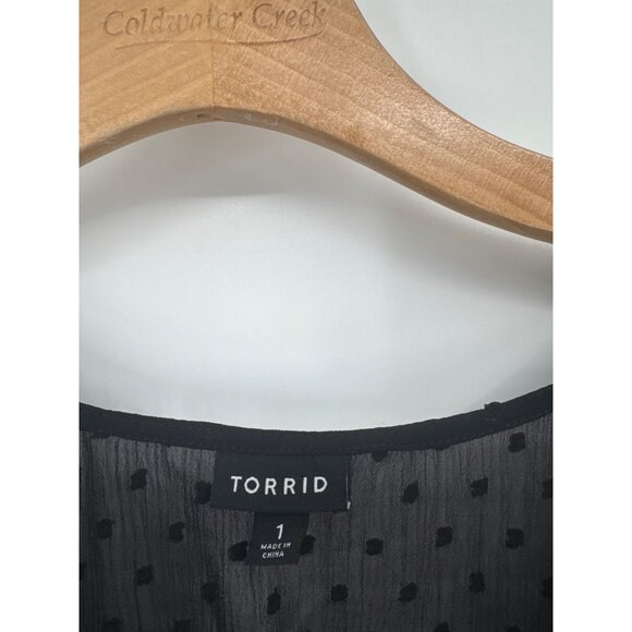 Torrid Chiffon top size 1X Rainbow Clip Dot Smocked Waist Extreme High Low sheer - Picture 3 of 7